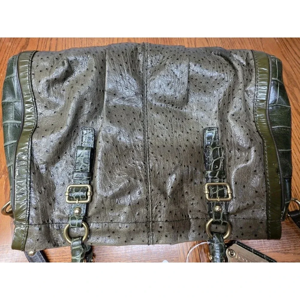 COACH PINNACLE GREEN OSTRICH GATOR MIXED LEATHER SATCHEL LIMITED EDITION #18611